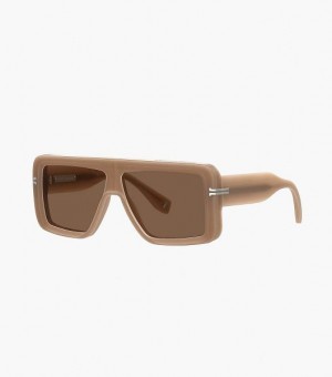 Beige Marc Jacobs Icon Rectangular Women's Sunglasses | 87095DPFX