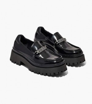 Black Marc Jacobs The Leather Barcode Monogram Women's Loafer | 91632JYPW