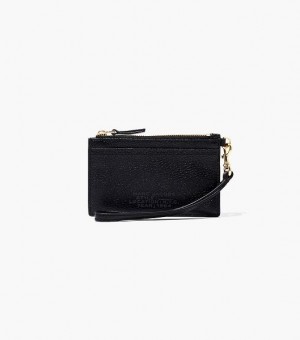 Black Marc Jacobs The Leather Top Zip Wristlet Women's Wallets | 63420QIBP