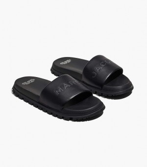 Black Marc Jacobs The Leather Women's Slides | 02179ZPTG