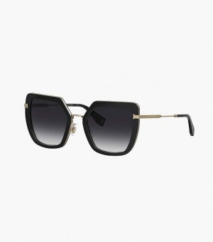 Black / Gold Marc Jacobs Icon Oversized Butterfly Women's Sunglasses | 57430BLUW