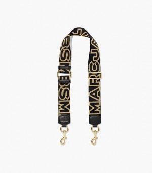 Black / Gold Marc Jacobs The Outline Logo Webbing Women's Strap | 56384HCFB