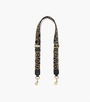 Black / Gold Marc Jacobs The Thin Outline Logo Webbing Women's Strap | 15467WQSI