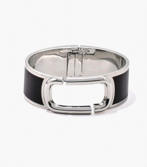 Black / Silver Marc Jacobs The J Marc Large Hinge Women's Bangles | 89421DLMF