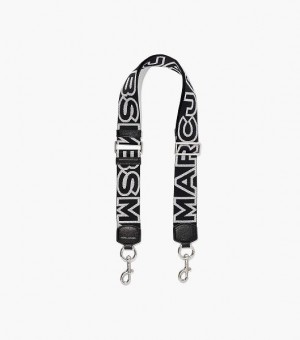 Black / Silver Marc Jacobs The Outline Logo Webbing Women's Strap | 50123THES