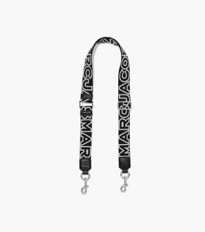 Black / Silver Marc Jacobs The Thin Outline Logo Webbing Women's Strap | 87192MWKA