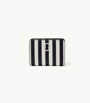 Black / White Marc Jacobs The Striped J Marc Mini Compact Women's Wallets | 64019XNHG