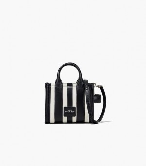 Black / White Marc Jacobs The Striped Mini Women's Tote Bags | 86149BIXZ