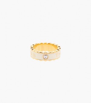 Cream / Gold Marc Jacobs The Scallop Medallion Women's Ring | 93541LANZ