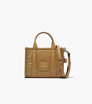 Light Brown Marc Jacobs The Shiny Crinkle Leather Small Women's Tote Bags | 62397ZTDV