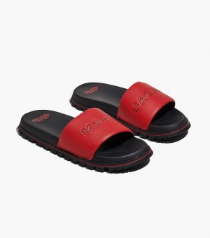 Red Marc Jacobs The Leather Women's Slides | 32067NCJZ