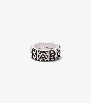 Silver Marc Jacobs The Monogram Engraved Women's Ring | 64905BQTR