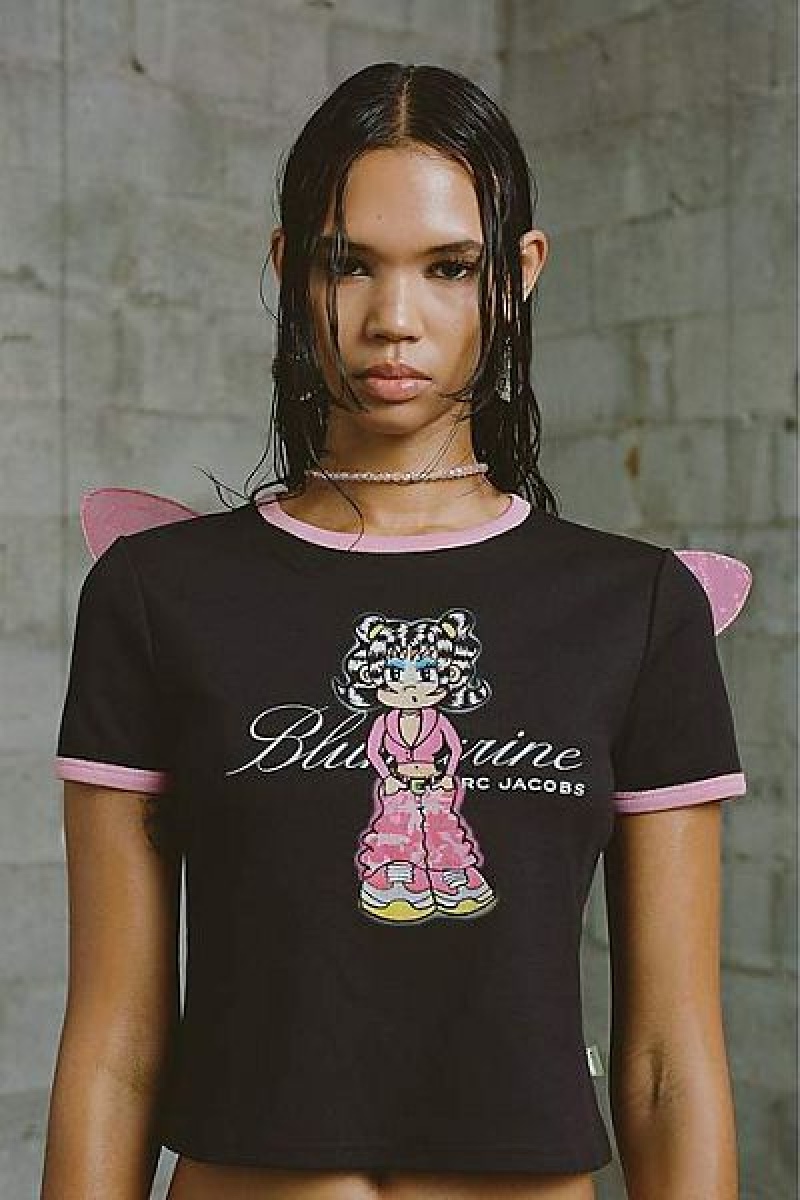 Black Marc Jacobs Blumarine Cartoon Baby Heaven T Shirts | 13985CPGI