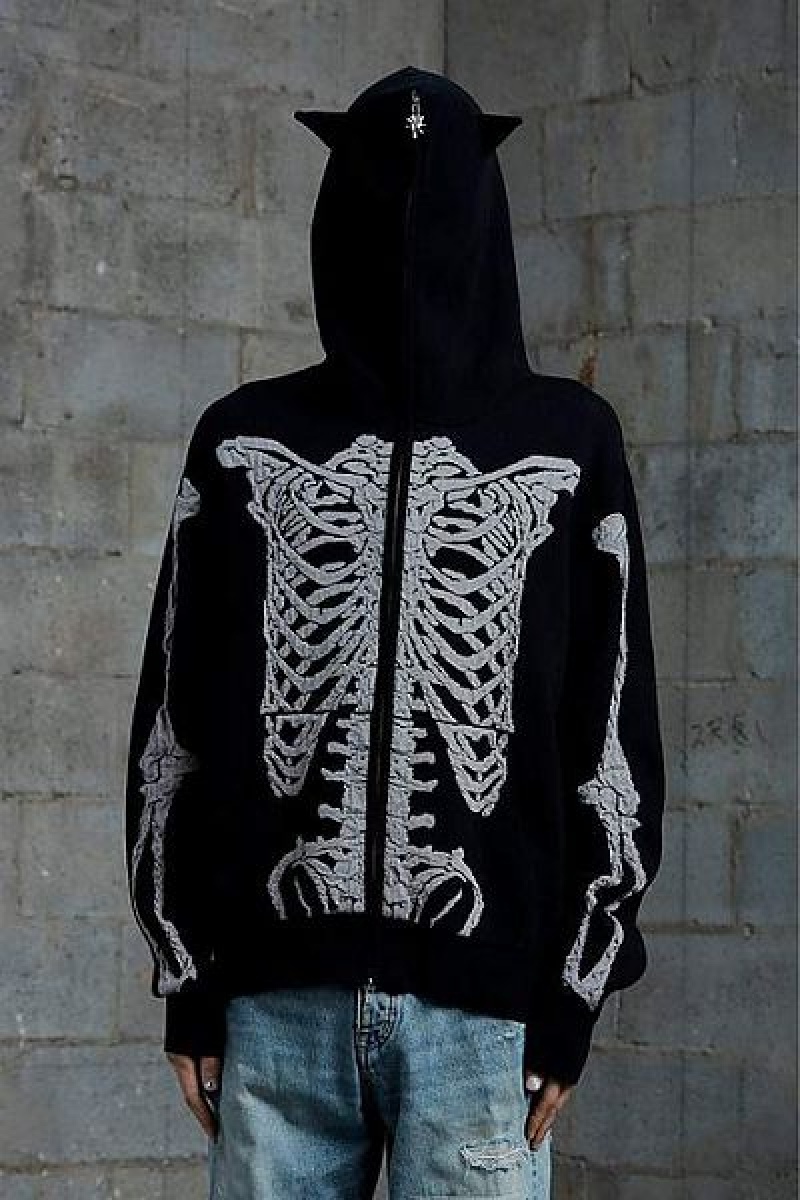 Black Marc Jacobs Skeleton Knit Heaven Hoodie | 90321VOTY