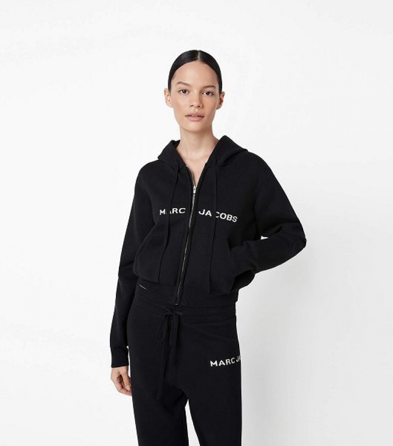 Black Marc Jacobs The Cropped Zip Women's Hoodie | 59208PKGN