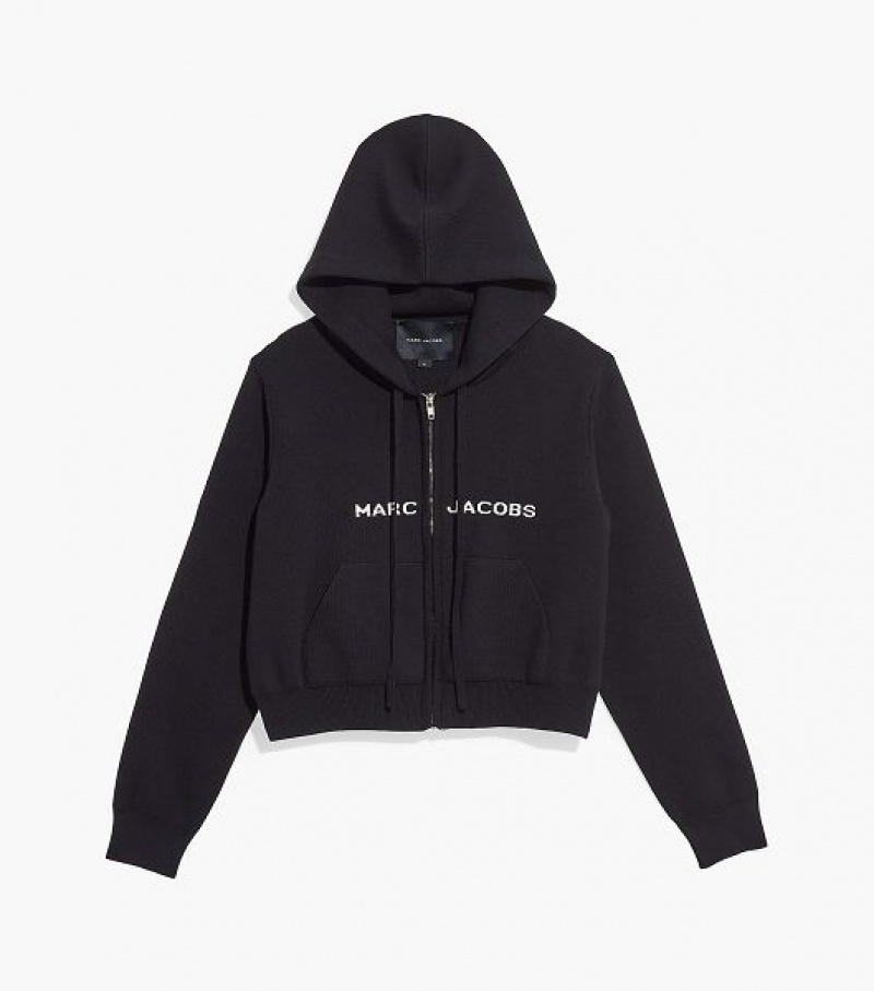 Black Marc Jacobs The Cropped Zip Women\'s Hoodie | 59208PKGN