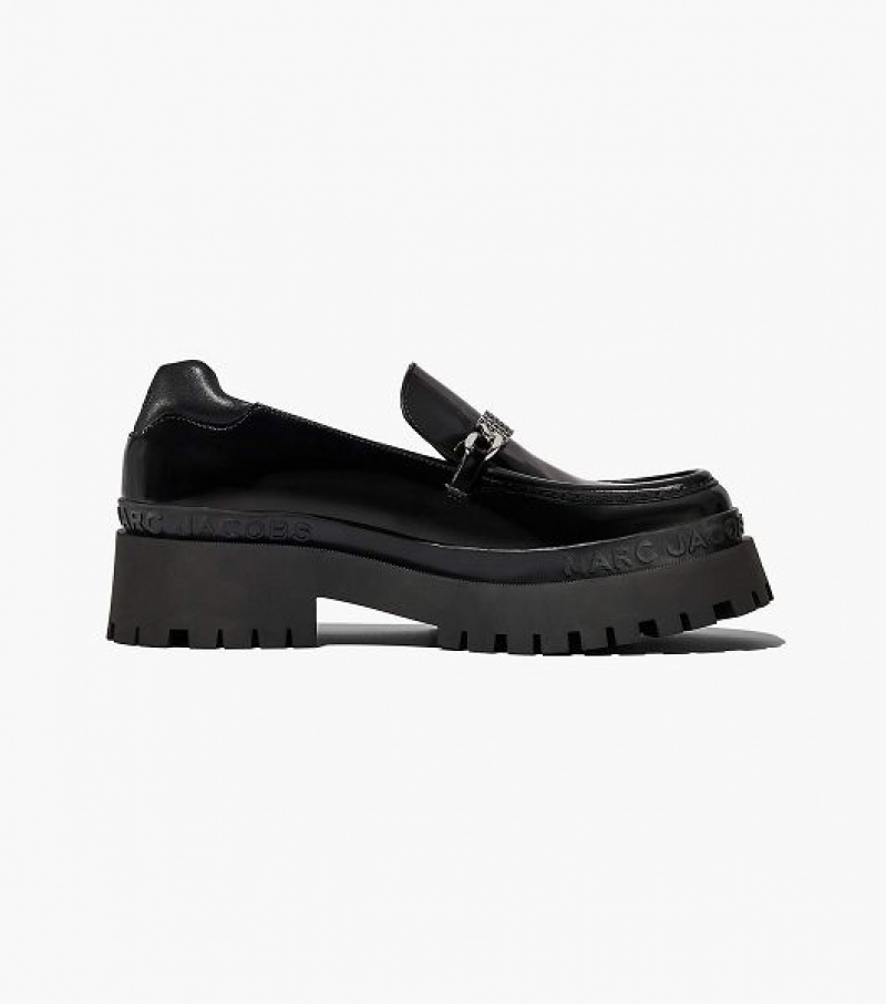 Black Marc Jacobs The Leather Barcode Monogram Women's Loafer | 91632JYPW