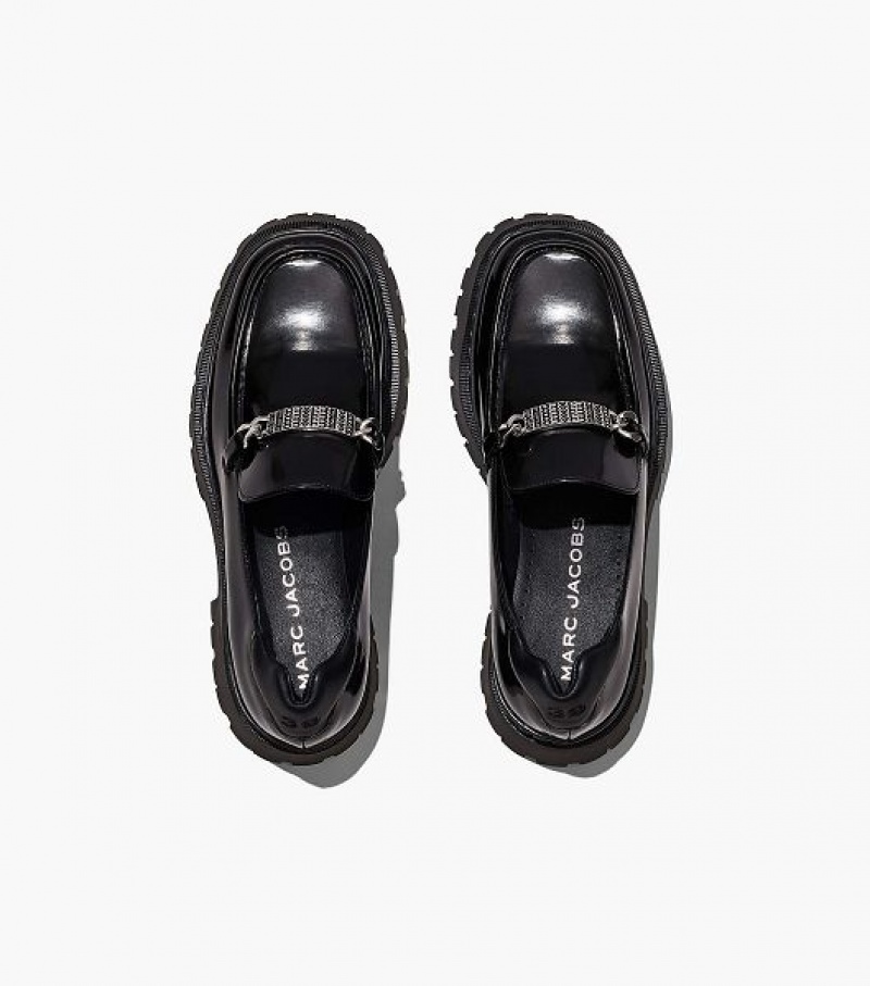 Black Marc Jacobs The Leather Barcode Monogram Women's Loafer | 91632JYPW