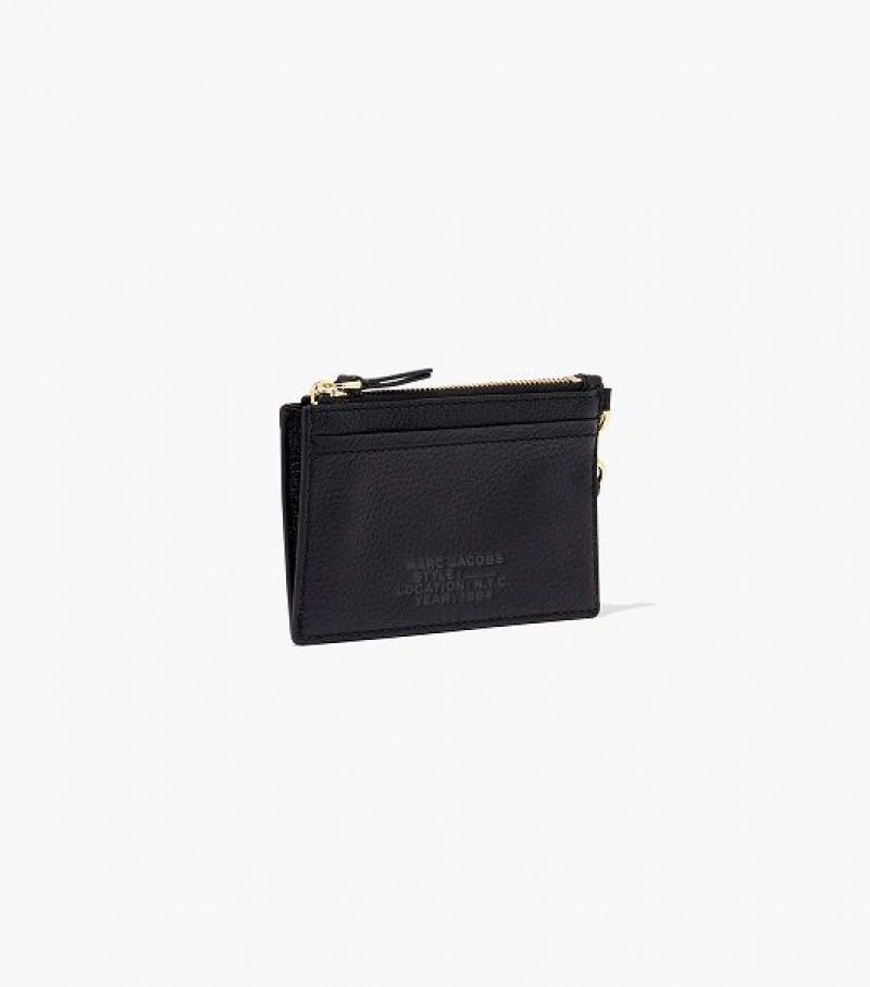 Black Marc Jacobs The Leather Top Zip Wristlet Women's Wallets | 63420QIBP