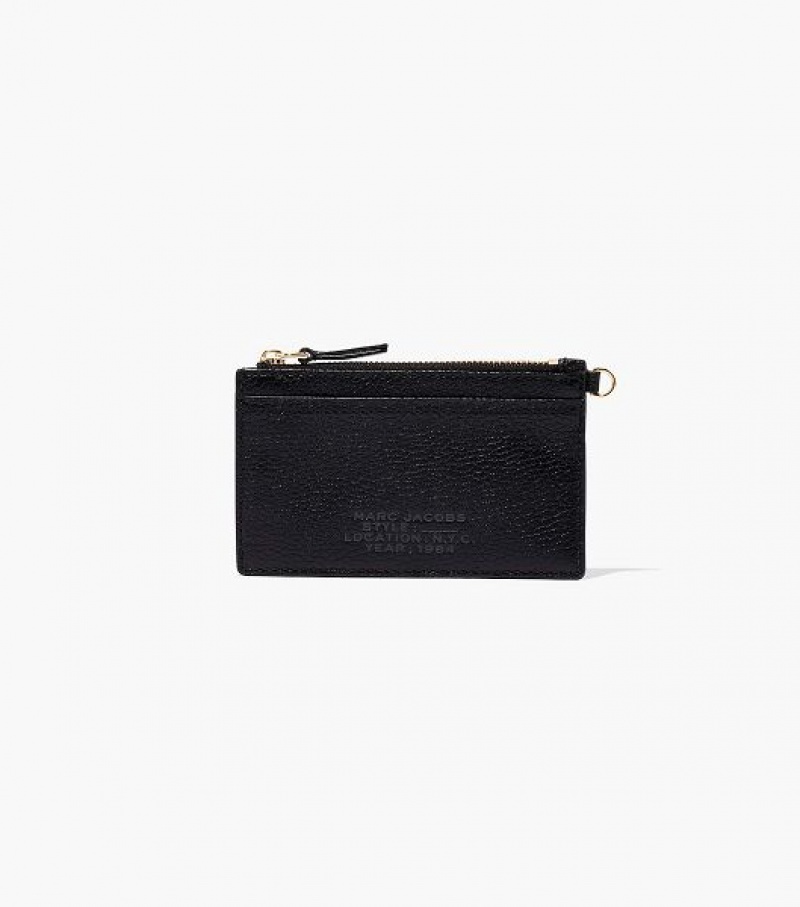 Black Marc Jacobs The Leather Top Zip Wristlet Women's Wallets | 63420QIBP