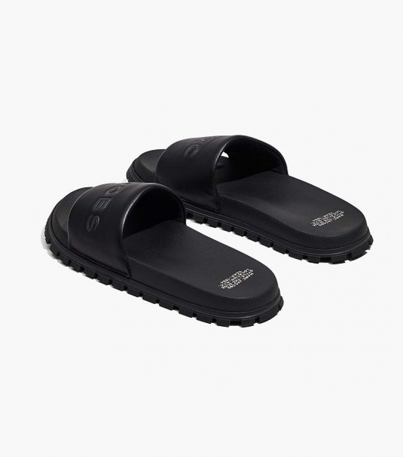 Black Marc Jacobs The Leather Women's Slides | 02179ZPTG