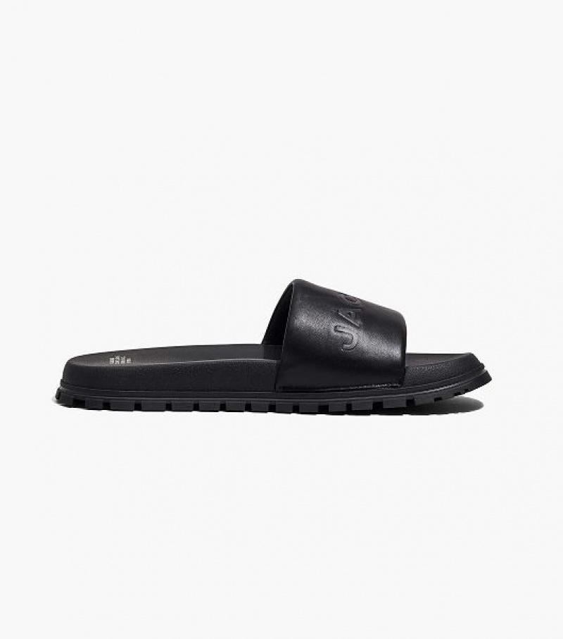 Black Marc Jacobs The Leather Women's Slides | 02179ZPTG