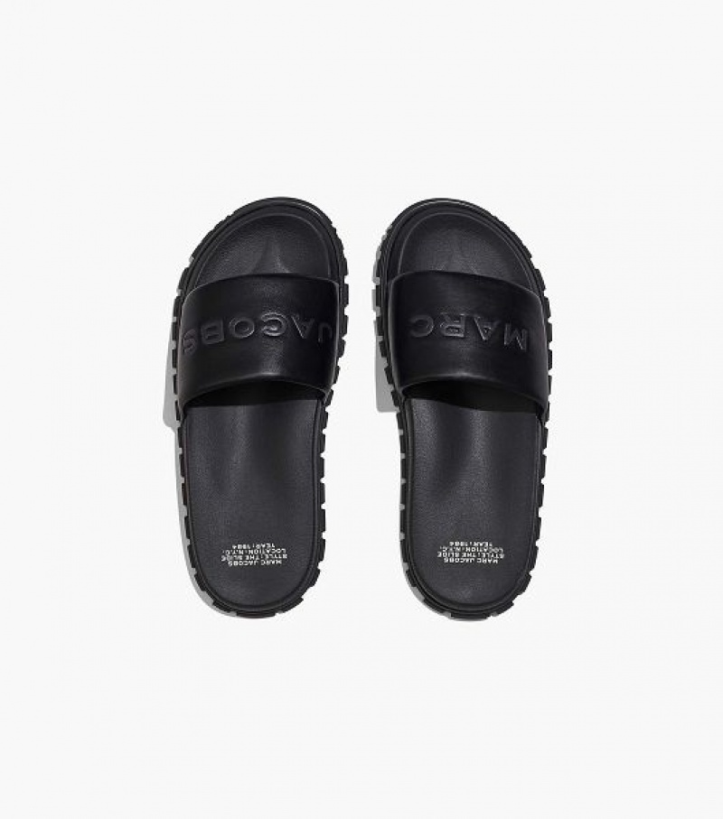 Black Marc Jacobs The Leather Women's Slides | 02179ZPTG