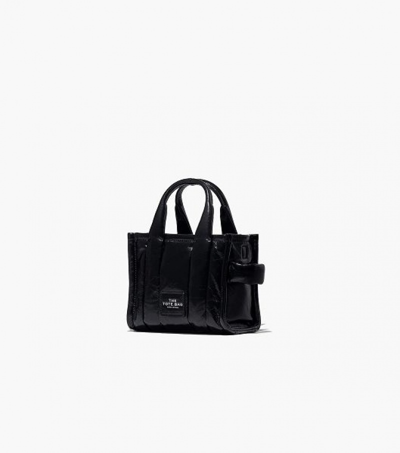 Black Marc Jacobs The Shiny Crinkle Leather Mini Women's Tote Bags | 52169WDAY