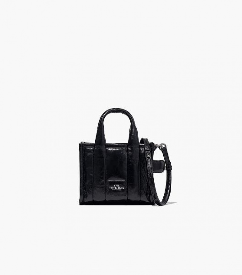 Black Marc Jacobs The Shiny Crinkle Leather Mini Women\'s Tote Bags | 52169WDAY