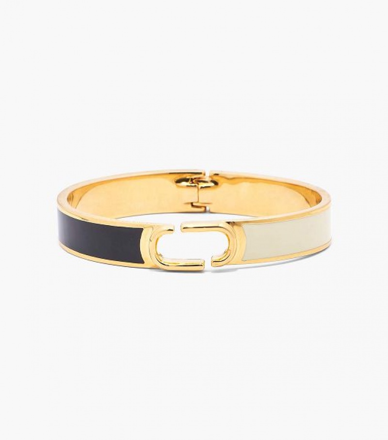 Black / Gold Marc Jacobs The J Marc Hinge Women\'s Bangles | 01267GRVK