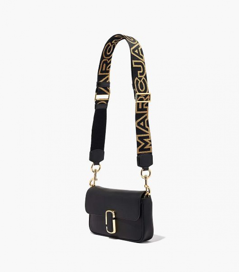 Black / Gold Marc Jacobs The Outline Logo Webbing Women's Strap | 56384HCFB