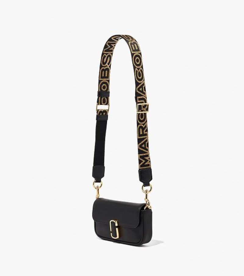 Black / Gold Marc Jacobs The Thin Outline Logo Webbing Women's Strap | 15467WQSI