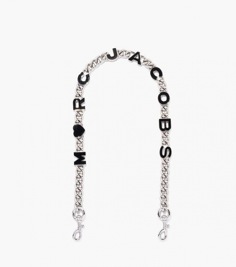 Black / Silver Marc Jacobs The Heart Charm Chain Shoulder Women\'s Strap | 12809KAZD