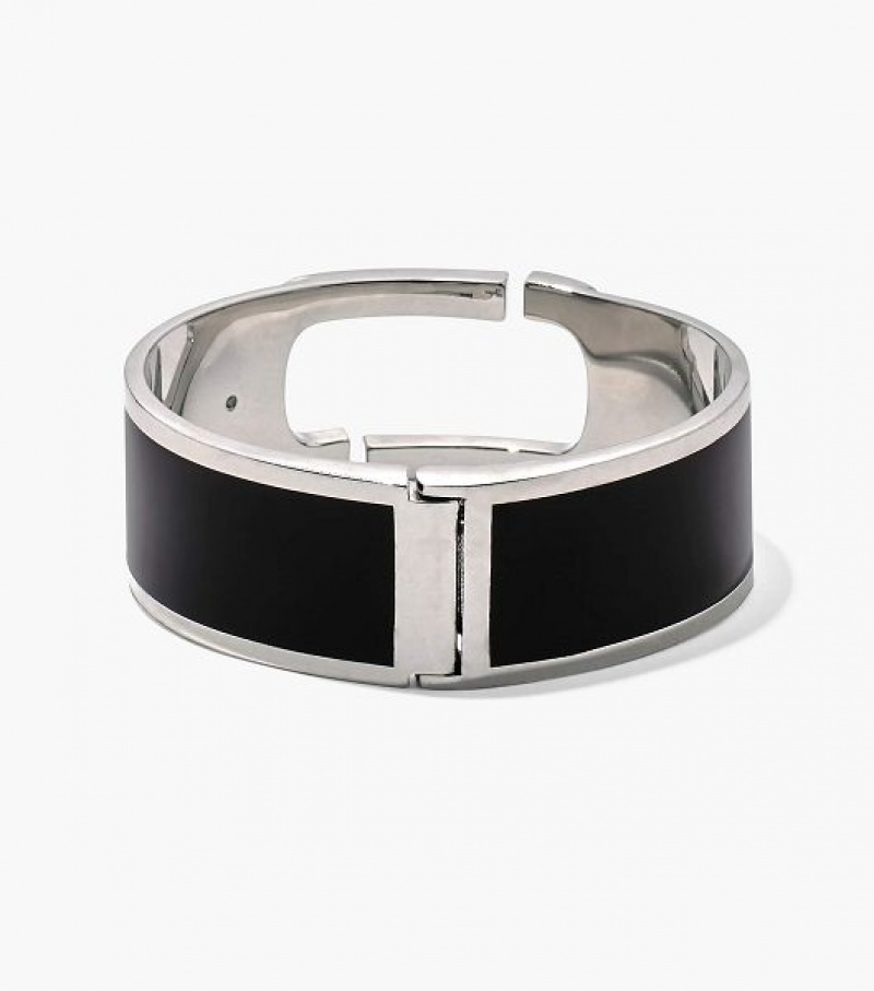 Black / Silver Marc Jacobs The J Marc Large Hinge Women's Bangles | 89421DLMF