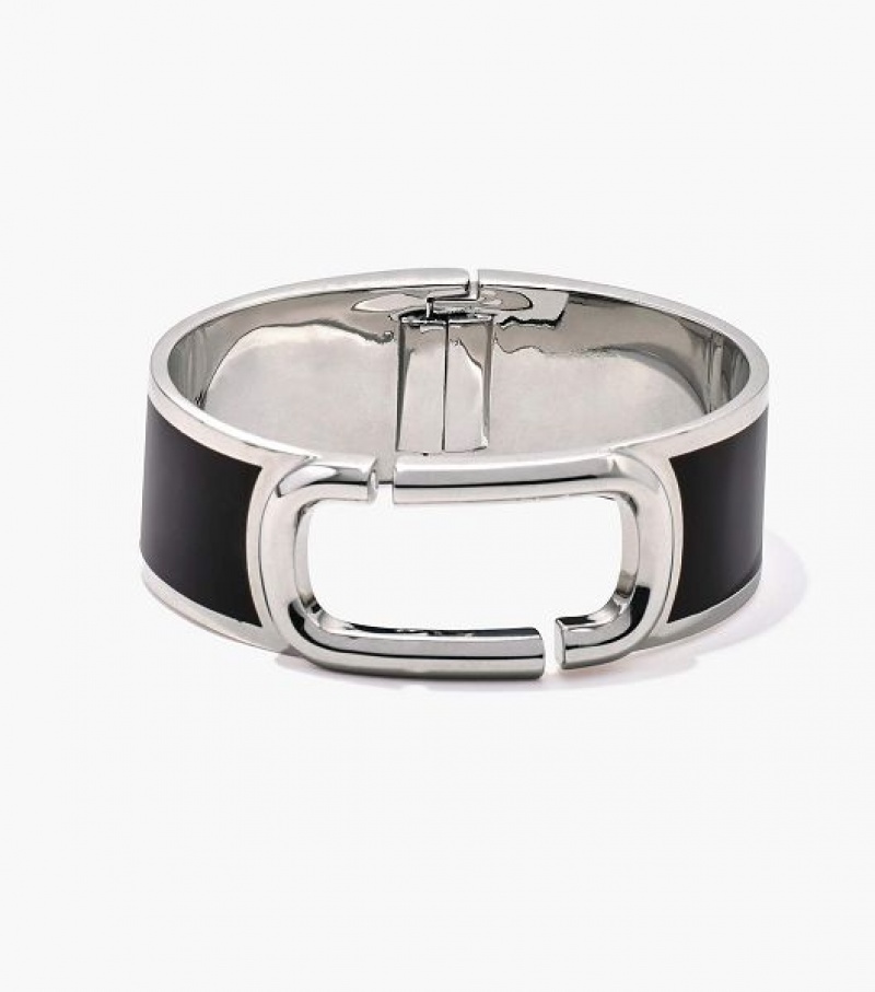 Black / Silver Marc Jacobs The J Marc Large Hinge Women\'s Bangles | 89421DLMF