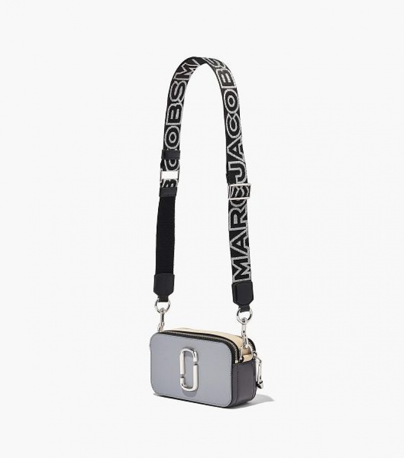 Black / Silver Marc Jacobs The Thin Outline Logo Webbing Women's Strap | 87192MWKA