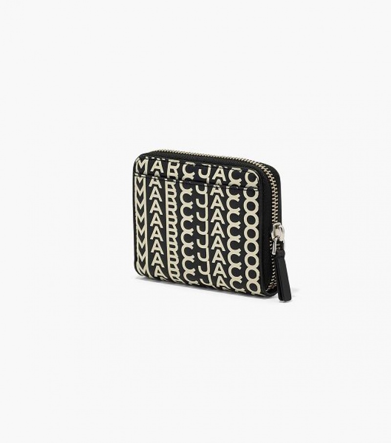 Black / White Marc Jacobs The Monogram Leather Zip Around Women's Wallets | 91786UPSQ