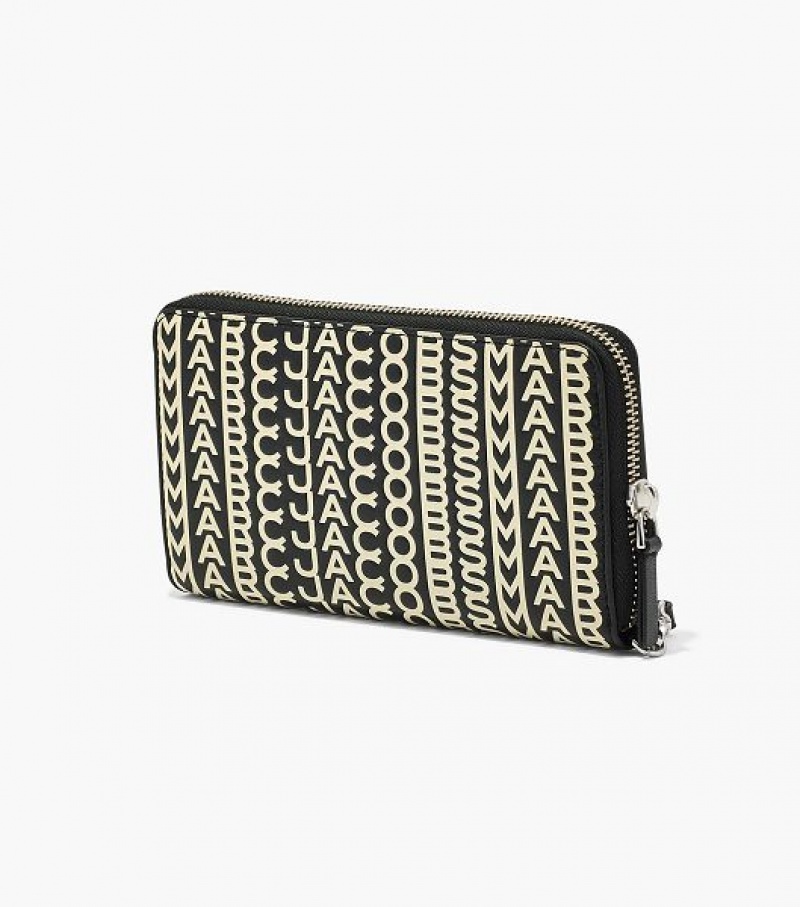 Black / White Marc Jacobs The Monogram Leather Continental Wristlet Women's Wallets | 53214RHUB