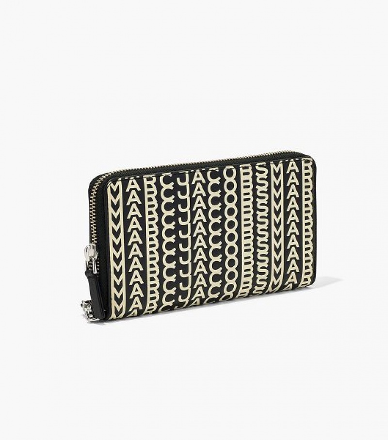 Black / White Marc Jacobs The Monogram Leather Continental Wristlet Women's Wallets | 53214RHUB