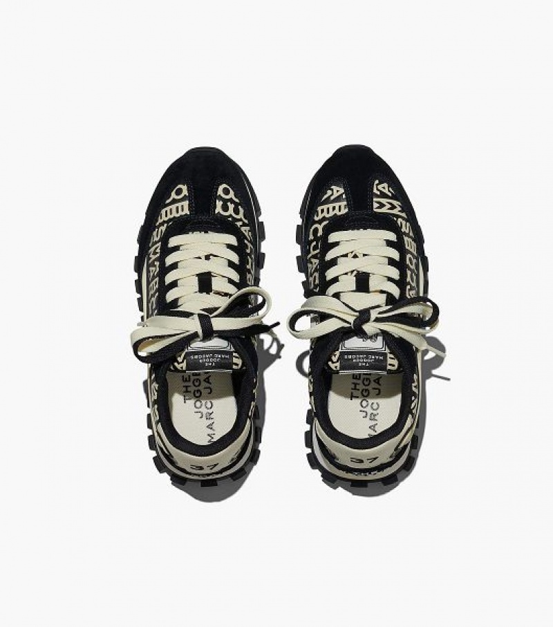 Black / White Marc Jacobs The Monogram Leather Jogger Women's Sneakers | 60392RNBS