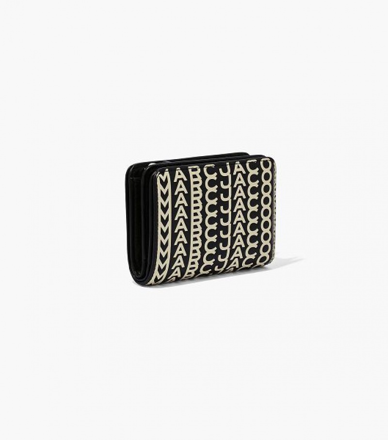 Black / White Marc Jacobs The Monogram Mini Compact Women's Wallets | 87239SOKM