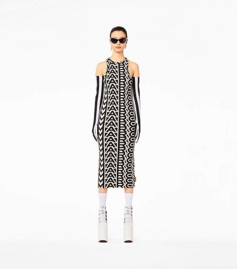 Black / White Marc Jacobs The Monogram Racer Rib Women's Dress | 19452KECT