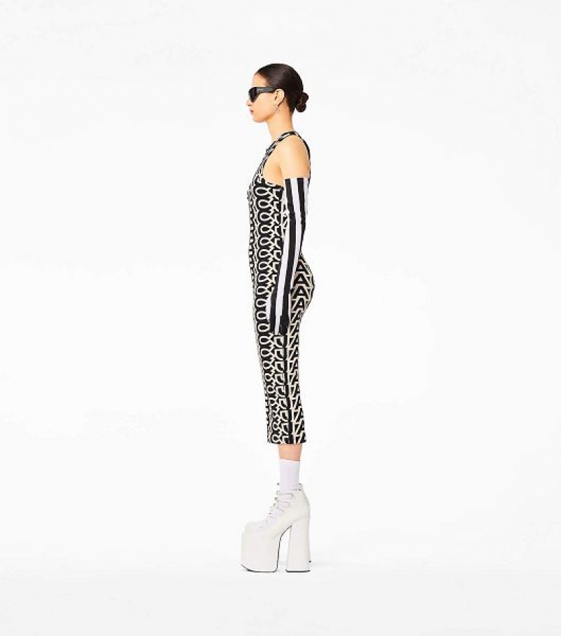 Black / White Marc Jacobs The Monogram Racer Rib Women's Dress | 19452KECT