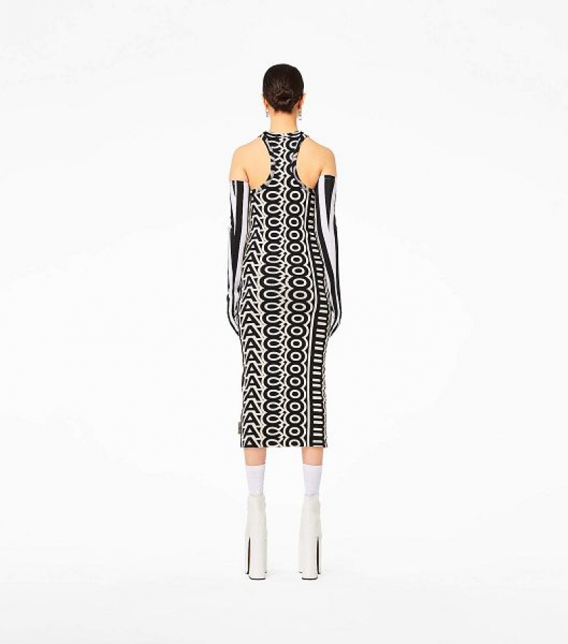 Black / White Marc Jacobs The Monogram Racer Rib Women's Dress | 19452KECT