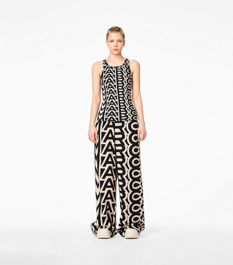 Black / White Marc Jacobs The Monogram Rib Women's Tanks | 72038SGXC