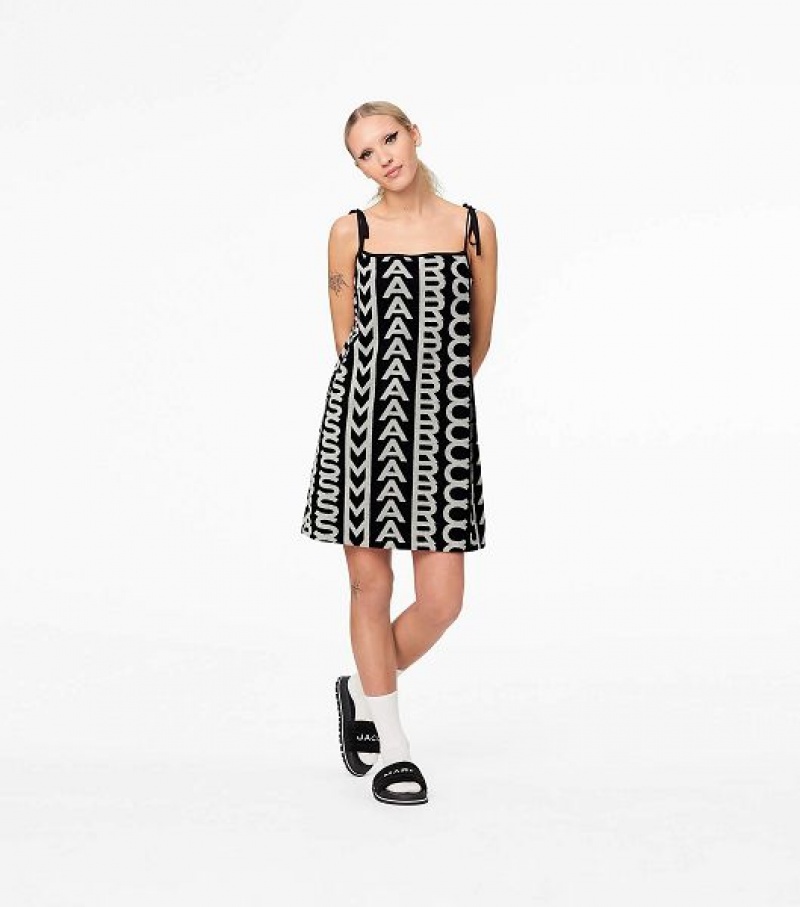 Black / White Marc Jacobs The Monogram Terry Apron Women's Dress | 49052HASZ