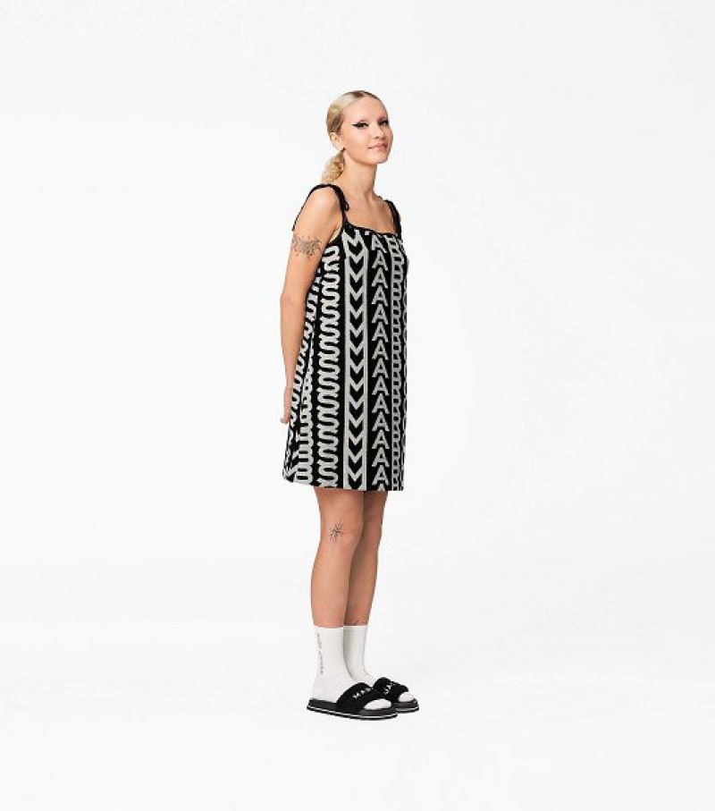 Black / White Marc Jacobs The Monogram Terry Apron Women's Dress | 49052HASZ