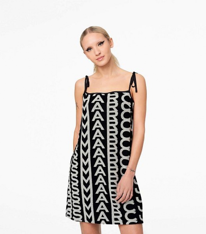 Black / White Marc Jacobs The Monogram Terry Apron Women's Dress | 49052HASZ