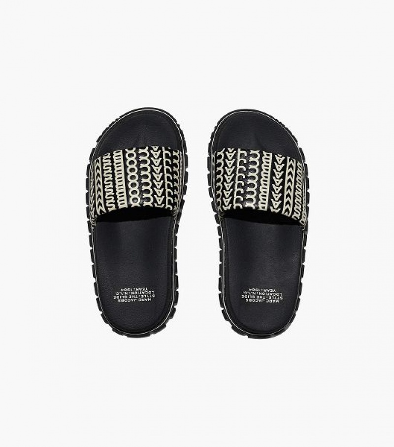 Black / White Marc Jacobs The Monogram Women's Slides | 93716YUEJ