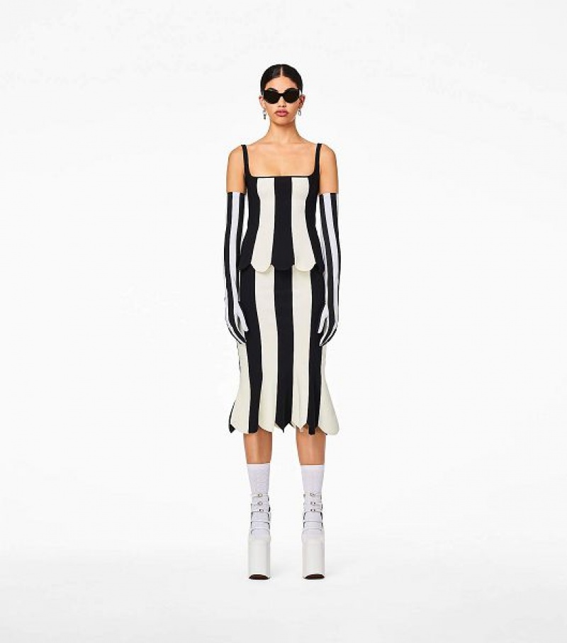 Black / White Marc Jacobs The Scuba Stripe Women's Tanks | 84529QJHZ